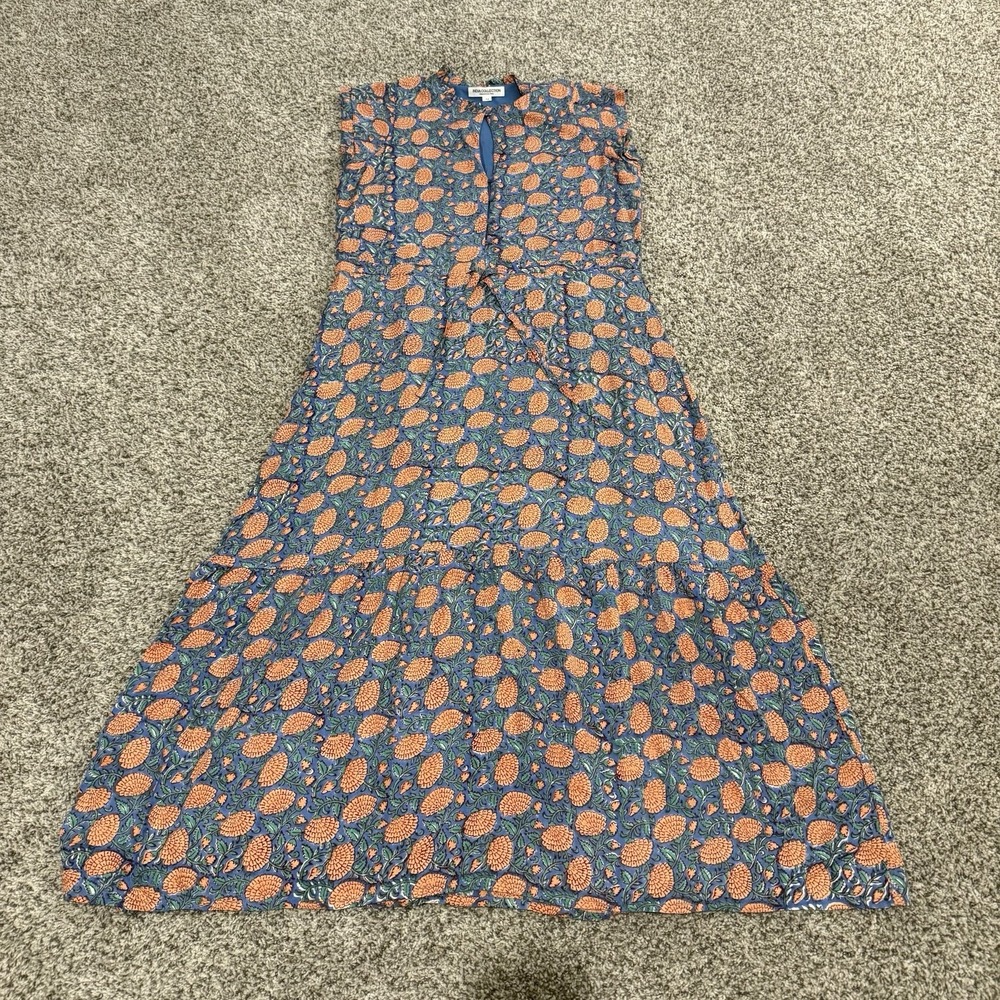 Emerson Fry India Collection Frances 3 Frill Maxi Dress Medium Blue Floral